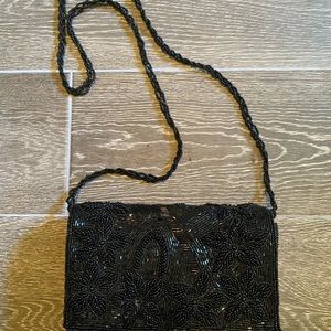 Black beaded evening clutch